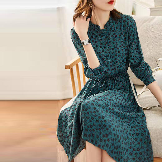 MZ  117897复古小碎花木耳领收腰显瘦连衣裙 商品图3