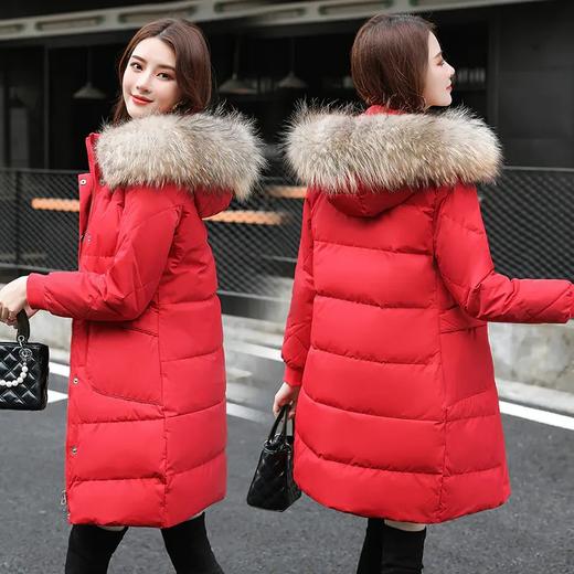 QBNSF2698 白鸭绒羽绒服女中长款新款冬季韩版时尚大毛领宽松派克服外套 商品图3
