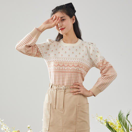 ELAND衣恋2022春季新款宽松圆领设计感套头毛衣上衣女EEKWB12C2M 商品图3