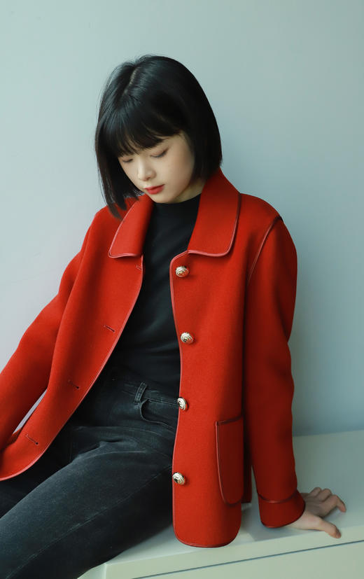 臣禾【100%绵羊毛】【1件穿3季】贴袋包边单排扣翻领短款小个子羊毛呢大衣9234080526 商品图0