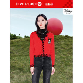 FIVE PLUS2022新款女春装泡泡玛特联名软糯毛衣开衫女格纹V领上衣 2WN1030030