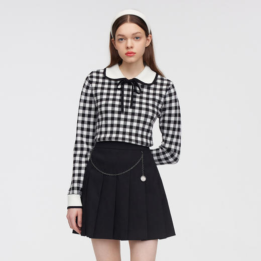 ELAND衣恋甜美娃娃领黑白格子毛衣EEKWC12H2B 商品图4