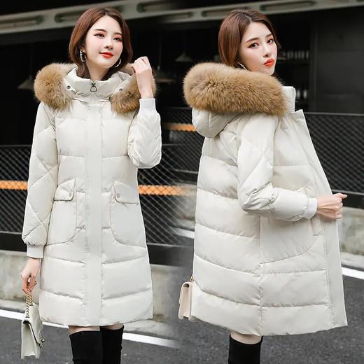QBNSF2698 白鸭绒羽绒服女中长款新款冬季韩版时尚大毛领宽松派克服外套 商品图4