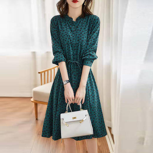 MZ  117897复古小碎花木耳领收腰显瘦连衣裙 商品图0