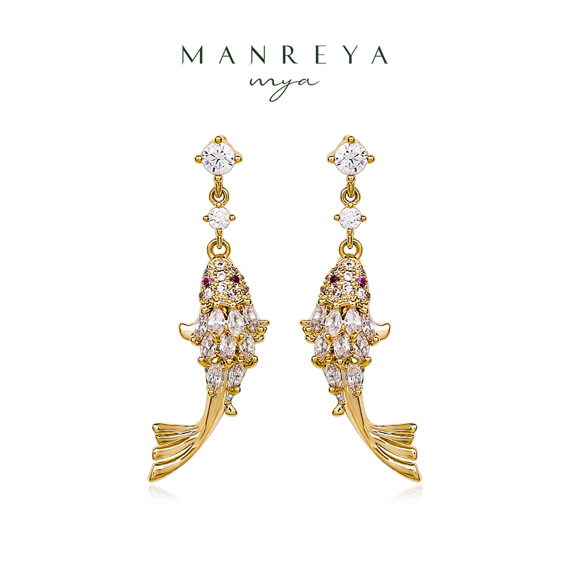 Manreya玛芮雅「开运锦鲤」镀金璀璨锆石耳坠