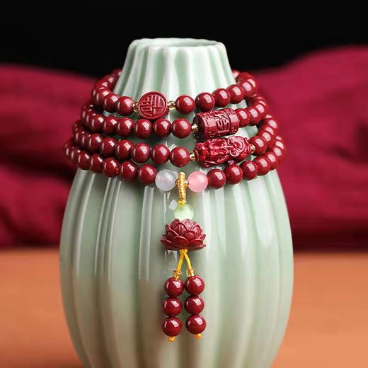朱砂六字108颗多圈手链莲花紫金砂 6mm 多圈手串红色 首饰饰品礼物 商品图1