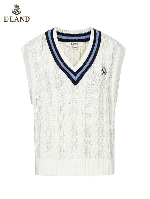 ELAND衣恋学院风撞色V领立体绞花柯基背心马甲	EEVKC11H1C 商品图4