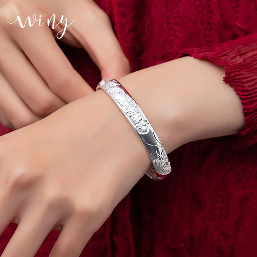 Winy9999足银龙凤心经手镯送女友闺蜜节日生日礼物 商品图7