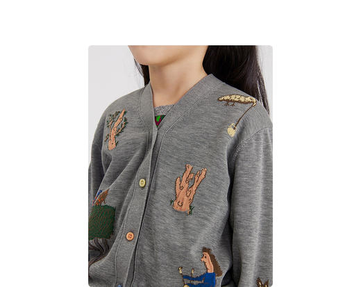 江南布衣童装22春装新款男女童宽松开襟毛衫1MB390160 商品图3