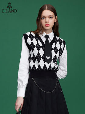 ELAND衣恋简约格子针织马甲EEVKC12H1C