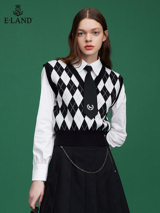 ELAND衣恋简约格子针织马甲EEVKC12H1C 商品图0