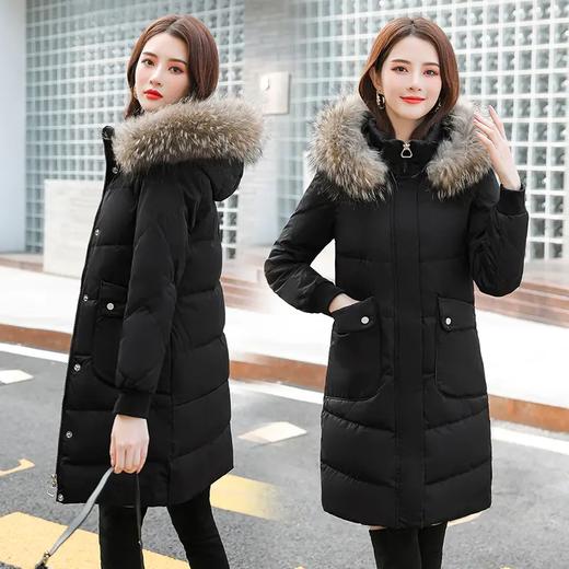 QBNSF2698 白鸭绒羽绒服女中长款新款冬季韩版时尚大毛领宽松派克服外套 商品图1