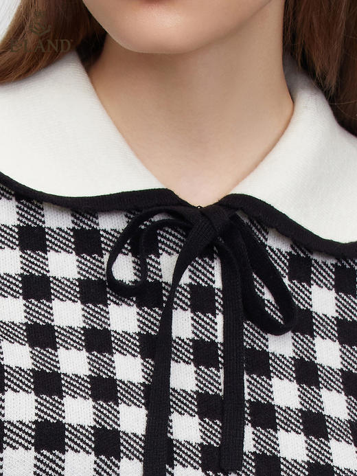 ELAND衣恋甜美娃娃领黑白格子毛衣EEKWC12H2B 商品图2