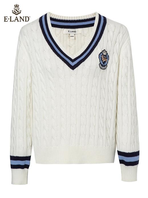 ELAND衣恋学院风柯基徽章V领毛衣EEKWC11H1C 商品图4