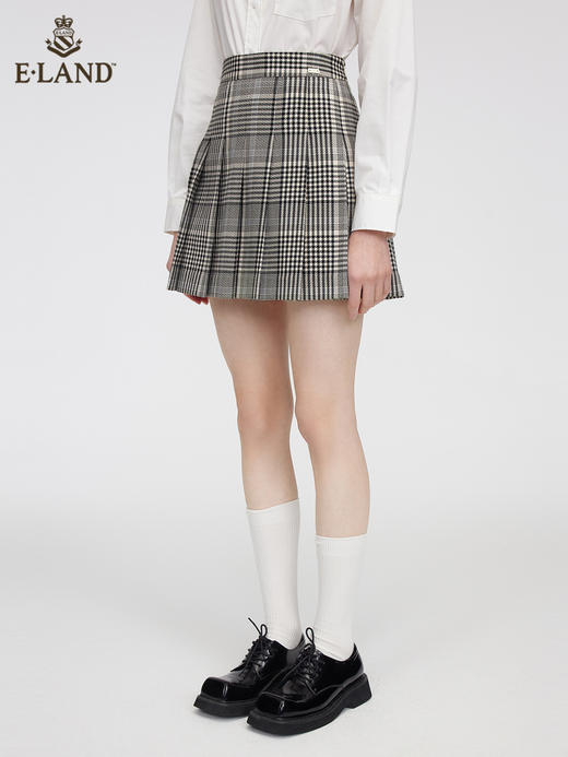ELAND衣恋学院JK灰色千鸟格高腰半裙	EEWHC12H1M 商品图0