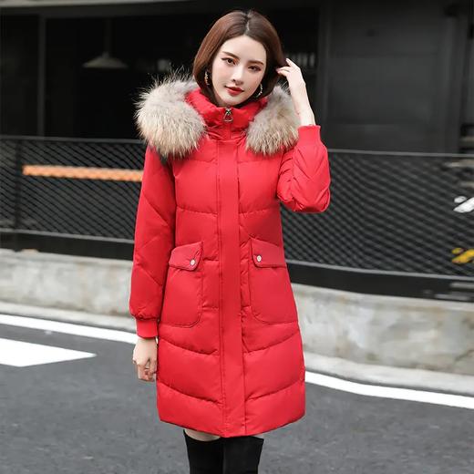 QBNSF2698 白鸭绒羽绒服女中长款新款冬季韩版时尚大毛领宽松派克服外套 商品图6