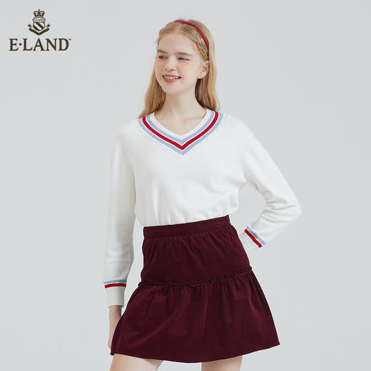 ELAND衣恋2022新款学院风V领甜美宽松撞色针织衫女EEKWB38C1M 商品图0