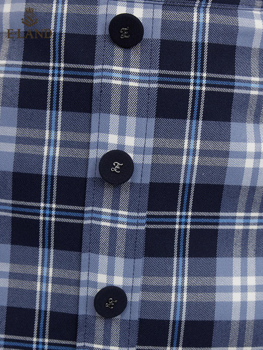 ELAND衣恋学院风蓝格子高腰A字裙EEWHC11H3B 商品图2