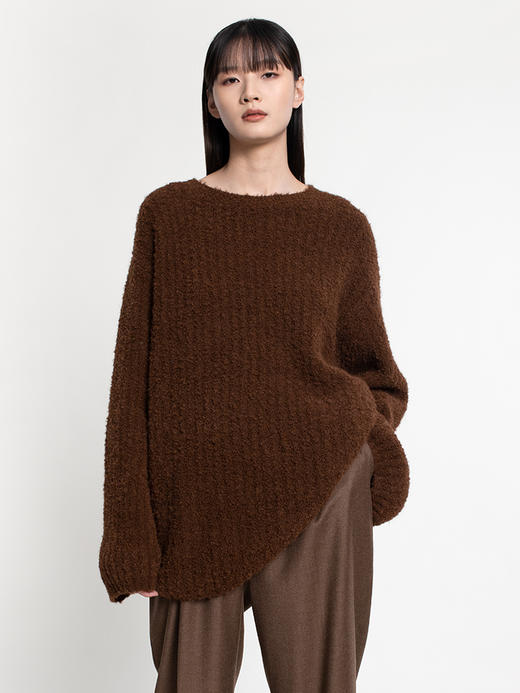 女士2022年新款秘鲁阿尔巴卡羊驼毛混纺单股坑条圆领套头衫 商品图2