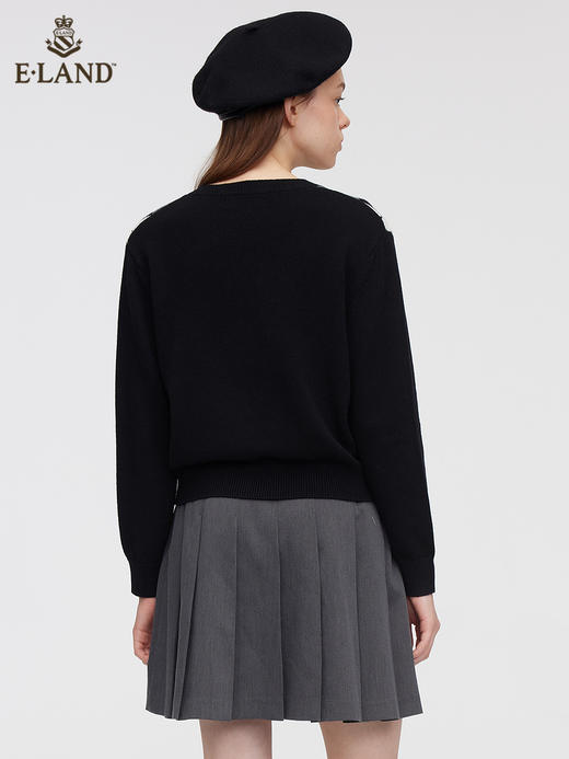 ELAND衣恋简约黑白菱纹V菱针织毛衣EEKWC12H3B 商品图1