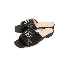 GUCCI 古驰 双G logo女士拖鞋 黑色 646552 2MO40 1000