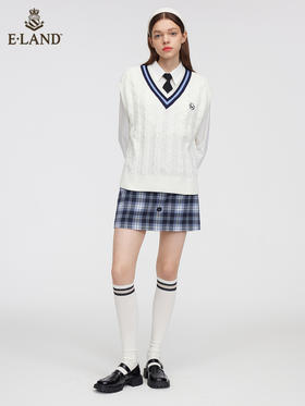 ELAND衣恋学院风撞色V领立体绞花柯基背心马甲	EEVKC11H1C