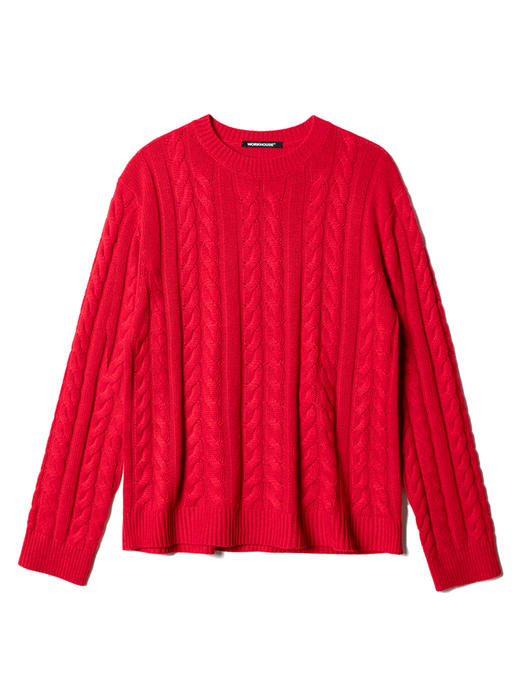 女士2022新款纯山羊绒三股加厚绞花圆领套头衫 商品图4