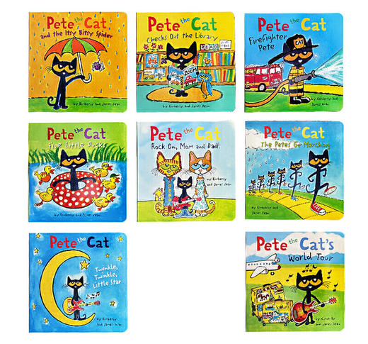 皮特猫8册盒装纸板书 英文原版 Pete the Cat 8 Board Book Box set 儿童英语启蒙图画书 宝宝探索认知世界读物 英文版进口书籍 商品图1