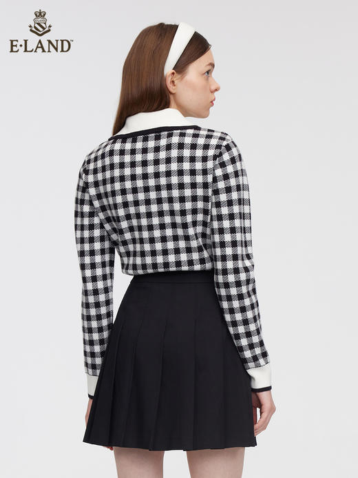 ELAND衣恋甜美娃娃领黑白格子毛衣EEKWC12H2B 商品图1