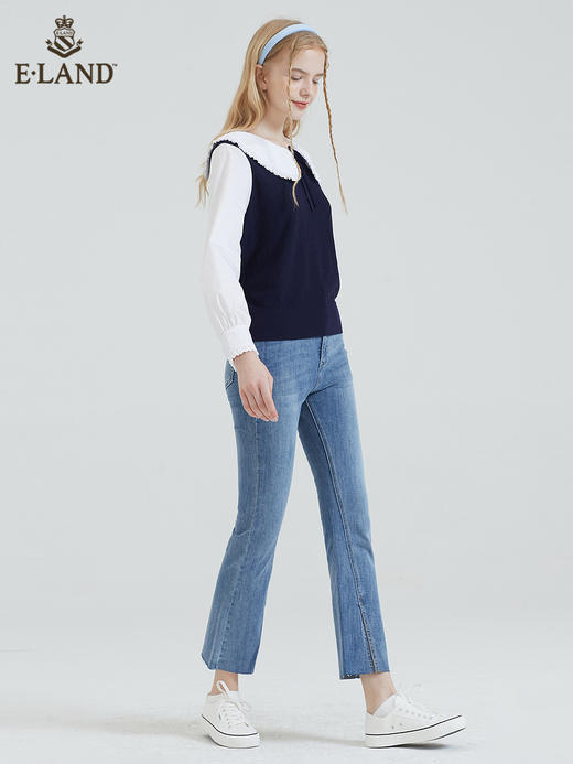 ELAND衣恋2022新款日系温柔洋气甜美娃娃领短款针织毛衣女EEKWB38C2M 商品图1