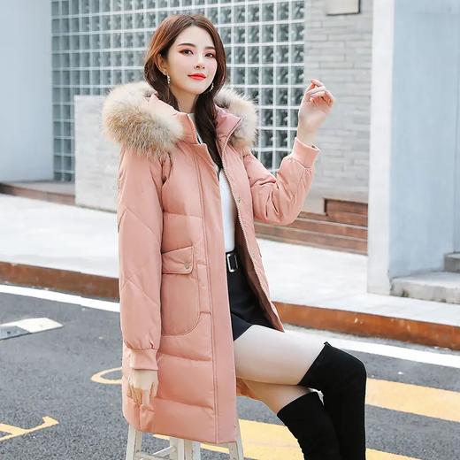 QBNSF2698 白鸭绒羽绒服女中长款新款冬季韩版时尚大毛领宽松派克服外套 商品图5