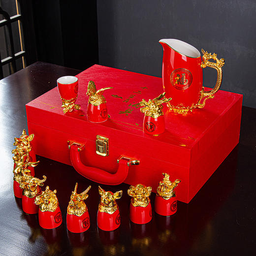 【尊贵典雅 帝王享受】陶瓷酒具十二生肖兽首白酒杯礼盒套装镀金 商品图5