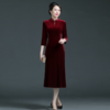 上海旗袍厂WD-WT21358旗袍婚宴秋款七分袖婚礼端庄气质高贵时尚丝绒qp 商品缩略图3