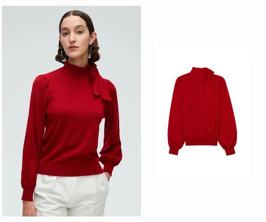 珍贝精纺羊绒飘带领女衫H61025 商品图2