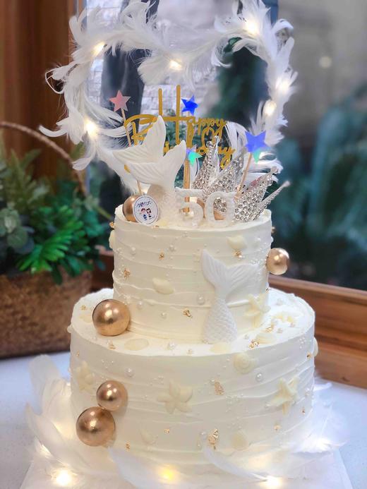 双层翻糖鱼尾巴皇冠奶油蛋糕 下单前请仔细阅读商品详情 商品图0