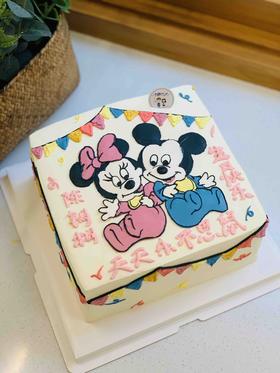 方形手绘米妮米奇奶油蛋糕 下单前请仔细阅读商品详情