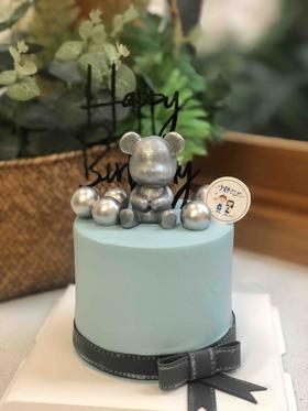 巧克力熊蓝灰黑高级感奶油蛋糕 下单前请仔细阅读商品详情