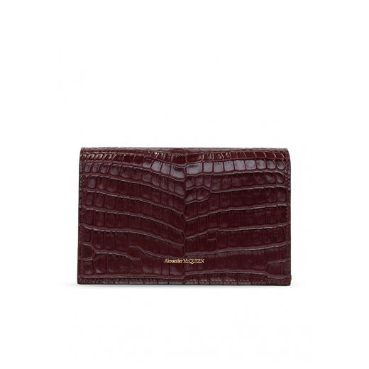 ALEXANDER MCQUEEN 亚历山大.麦昆 女士仿鳄皮纹浮雕骷髅头铆钉小号单肩骷髅包 女士单肩包 酒红 613088 1HB0G 6140 商品图2