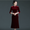 上海旗袍厂WD-WT21358旗袍婚宴秋款七分袖婚礼端庄气质高贵时尚丝绒qp 商品缩略图2