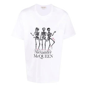 ALEXANDER MCQUEEN 亚历山大.麦昆 男士棉质 Sneaker 骷髅印花圆领短袖T恤 白色 682530 QSZ62 0900