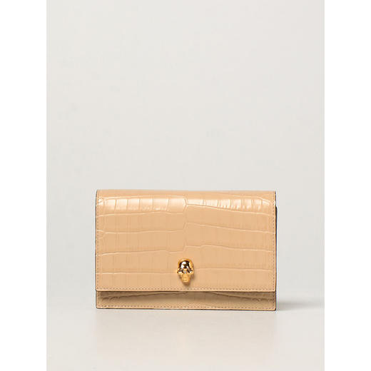 ALEXANDER MCQUEEN 亚历山大.麦昆 女士仿鳄皮纹浮雕骷髅头铆钉单肩包 女士单肩包 杏色 613088 1HB0G 9740 商品图0