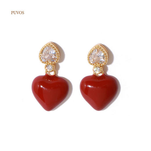 预售|PUVOS普沃斯 爱心锆石镶嵌法式新年耳钉 .潮快闪[福利品] 商品图5