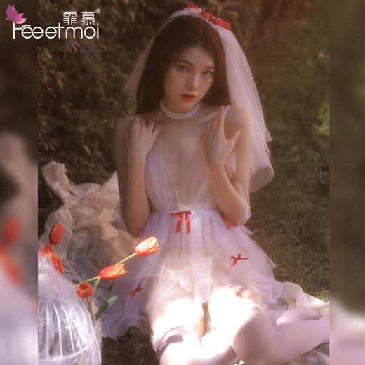 霏慕情趣内衣梦幻蝴蝶结网纱新娘套装 商品图0