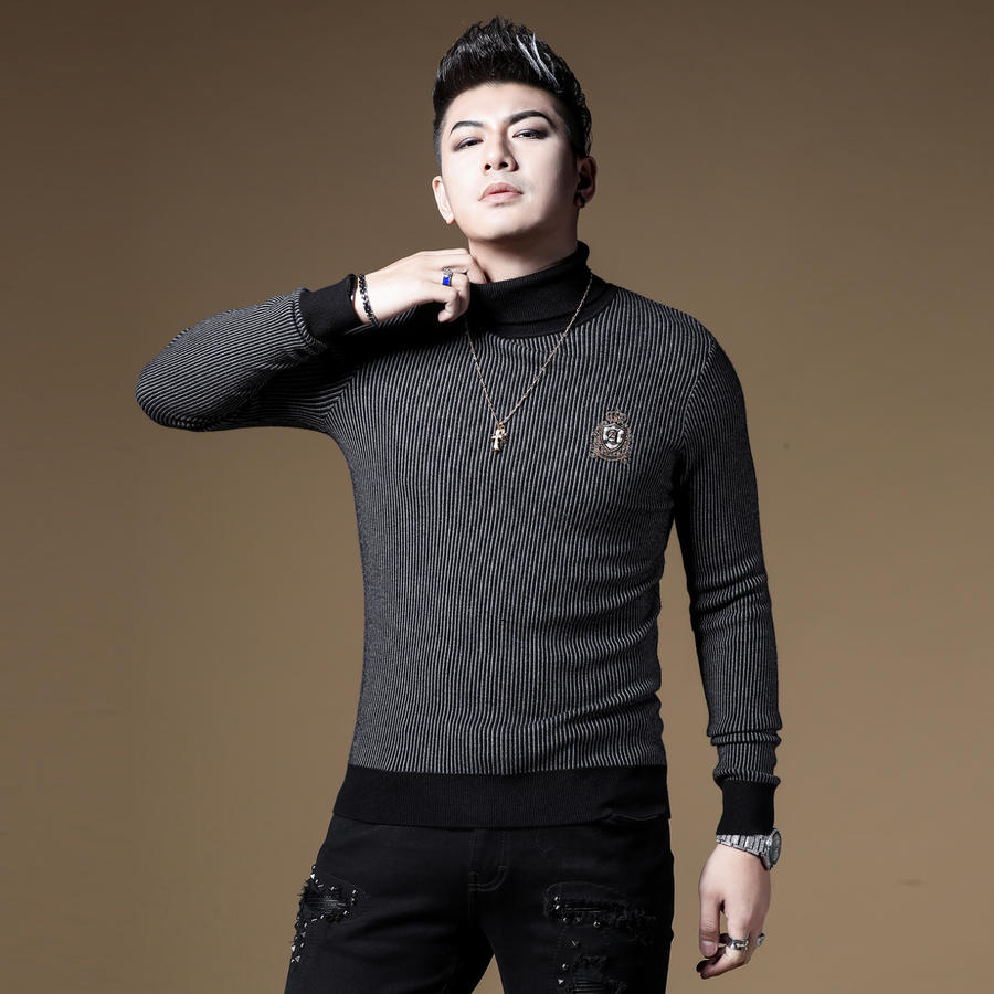 言吉潮牌男装新品撞色条纹毛衣yj