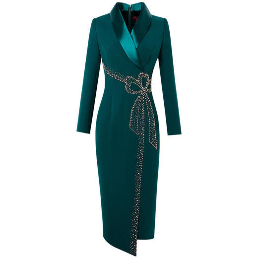 FMY43227新款时尚气质修身女神范V领长袖钉珠包臀连衣裙 商品图4