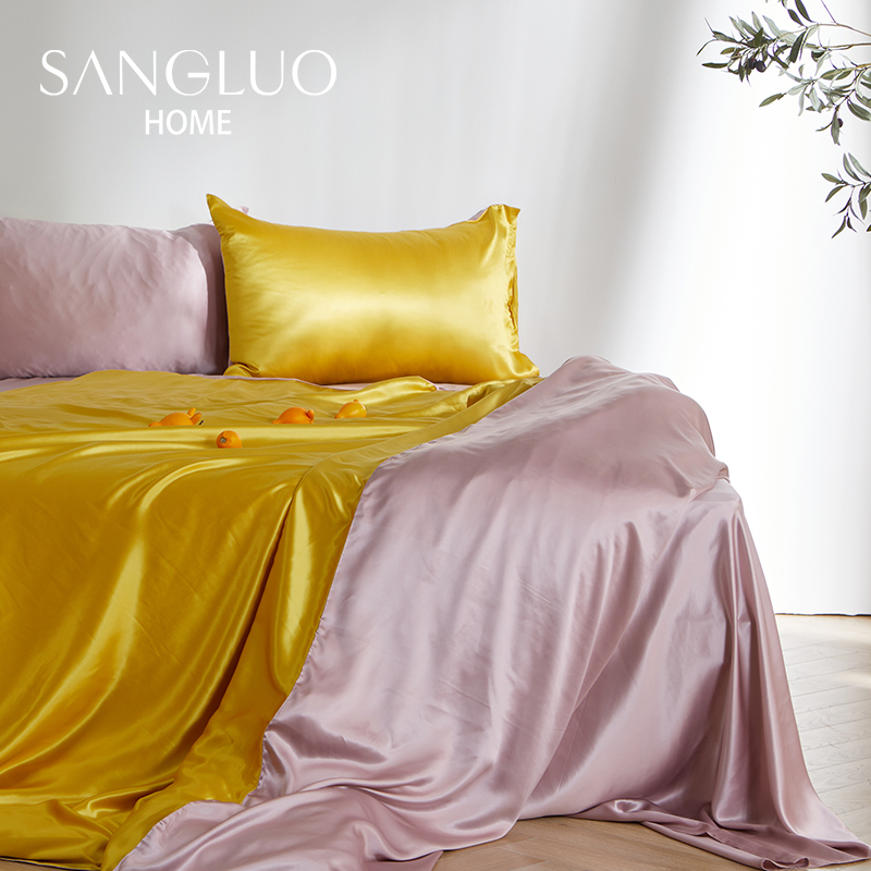 真丝四件套高颜值一床两用SANGLUO桑罗双色拼接床品