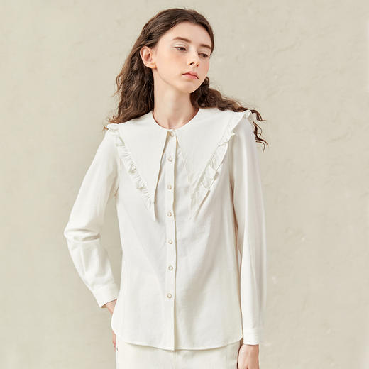 famecoco范可儿娃娃领衬衫女春装设计感衬衣F221BA010 商品图0