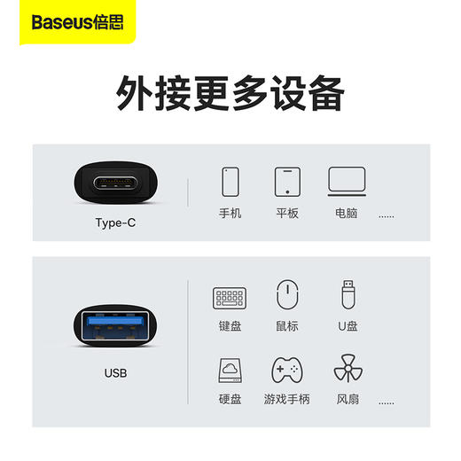 倍思 精巧系列 Type-C公头转USB母座 OTG迷你转接头 USB3.1 商品图1