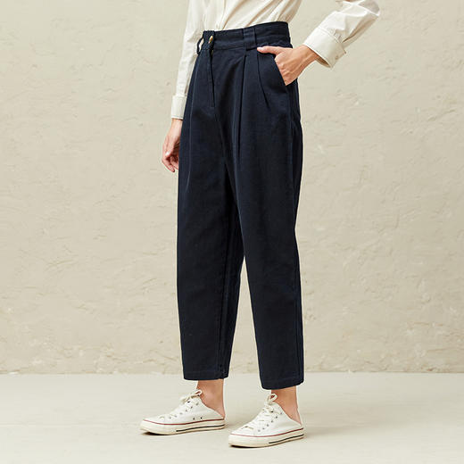 Famecoco范可儿宽松阔腿裤女早春卡其色休闲裤F221GA019 商品图3