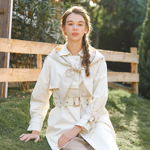 Famecoco范可儿连帽长款风衣外套女减龄时尚F221AT005 商品图0